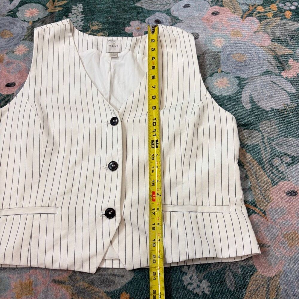 Anthropologie Maeve Blouse Womens Large White Black Striped V-Neck Linen Blend - Picture 8 of 16